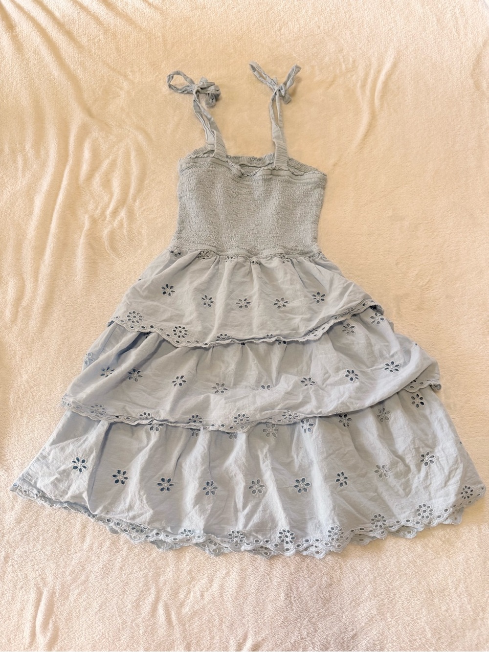 Sincerely Jules Light Blue Tiered Eyelet Mini Dress - Picture 3 of 3
